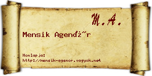 Mensik Agenór névjegykártya